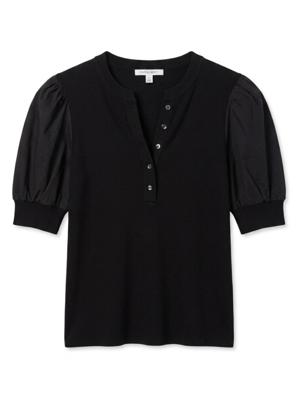 Black Puff-Sleeve Henley Top size large
